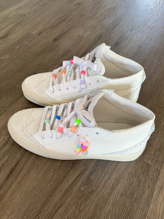 Merkel Leather High Top Trainers with Detachable Beads - White