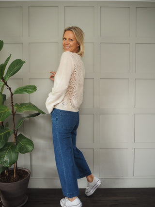 Cashmere Cardigan by Brodie with Crochet Back - Navy Blue