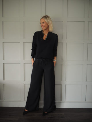 Martina Trousers - Navy with Contrasting Navy Satin Side Stripe