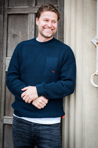 Men's Madari Chunky Knit Cotton Jumper by Loreak Median - Navy Blue
