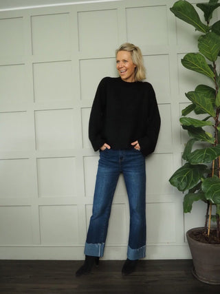 Raglan Round Neck Jumper by Moss Copenhagen - Black, Khaki and Stone