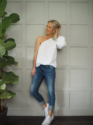 Debi One Shoulder Cotton Top - Black, Coral, White