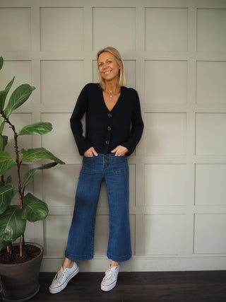 Cashmere Cardigan by Brodie with Crochet Back - Navy Blue