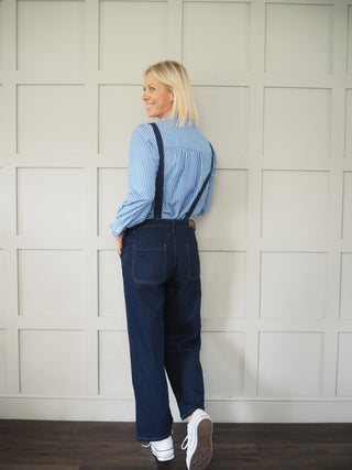 Hudson Cropped Denim Dungarees - Dark Blue