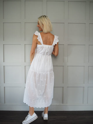 India Dress - White with Broderie Anglaise
