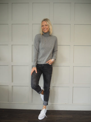 Cashmere Super Soft Polo Neck with Button Detail by Brodie - Grey