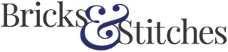 Bricks & Stitches logo with a blue and black design