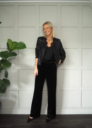 Christabel Sequin Jacket - Fully lined, No Fastenings - Black