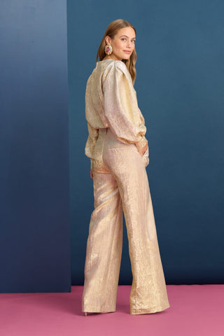 Stardust Wide Leg, Lined Trousers with Side Pockets by Pom Amsterdam - Gold, Violet
