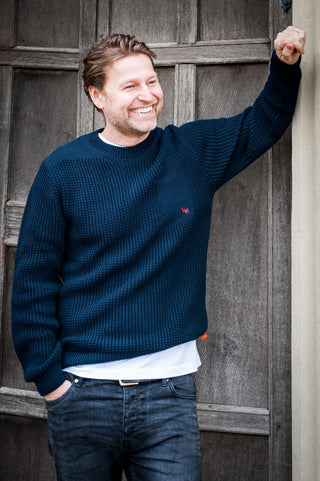 Men's Madari Chunky Knit Cotton Jumper by Loreak Median - Navy Blue