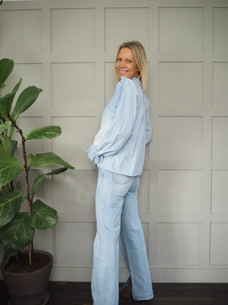 Sander Blouse with Broderie Anglaise Detail - Off White