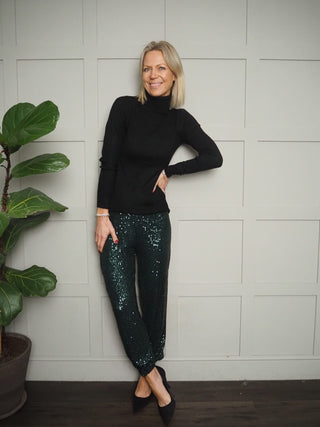 Cuffed Ankle Sequin Festival Party Trousers - Rose Gold