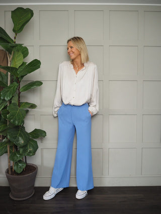 Silk Mix Long Sleeved Blouse with Button Fastenings and Frill Detail - Black