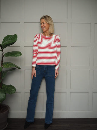 Cinnamon T-Shirt with Enamel Buttons - Navy/Off White Stripes