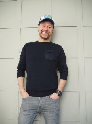 Men’s Ben Lightweight Cotton Round Neck Jumper - Navy Blue