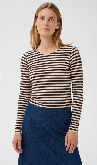 Nemajas Long Sleeve Stripe T Shirt - Ecru/Mole, Grey/Navy
