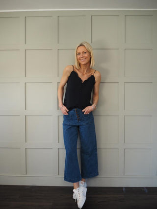 Gem Camisole with Ruffle Detail - Navy Blue