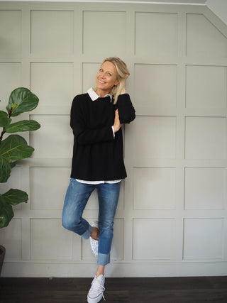 Cashmere Mix Round Neck Jumper - Black