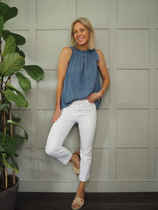 Verity Sleeveless Top with Tie Shoulder Detail - Baby Pink,  Black, White