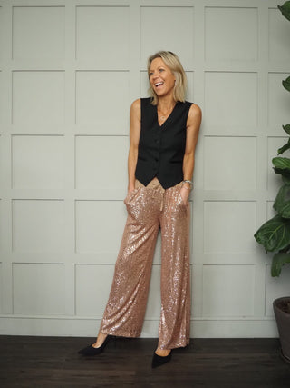 Nickoli Sequin Trousers - Black, Champagne, Gold