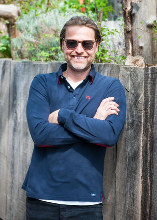 Men’s Cotton Polo Jumper - Navy Blue with Logo