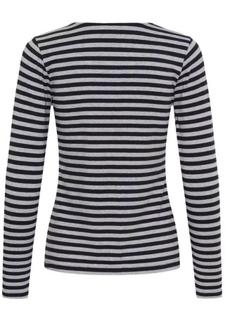 Nemajas Long Sleeve Stripe T Shirt - Ecru/Mole, Grey/Navy