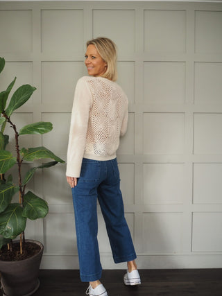 Cashmere Cardigan by Brodie with Crochet Back - Navy Blue