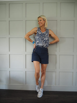 Artie Button Front Shorts - Royal Blue