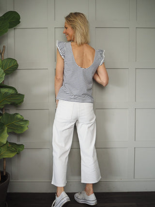 Tiki Striped Cap Sleeves T-Shirt - Red/Off White