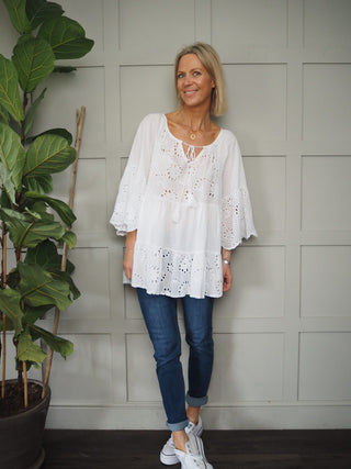 Glade Tunic Top with Scallop Detail - Stone