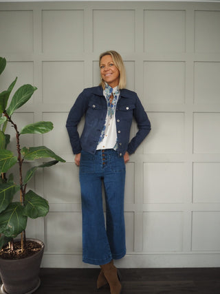 Indigo Lightweight Cotton Jacket with Button Fastening &amp; Pockets - Coral