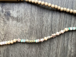 Crossbody Wooden Beaded Phone Cord - Black and Navy Blue