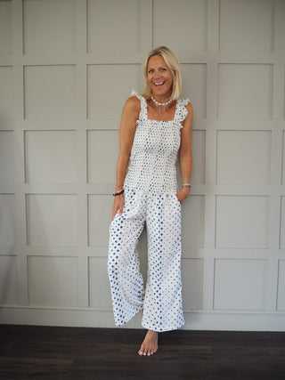 Pyjamas Blue Diamond Print - Long