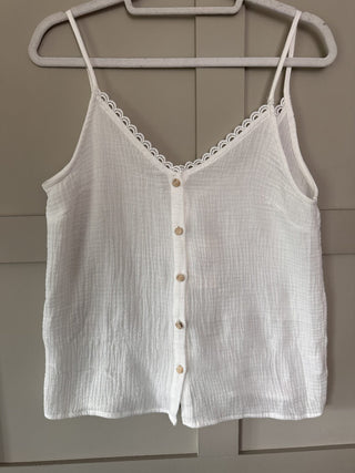 Annie Scalloped V Neck Camisole with Spaghetti Straps - Off White