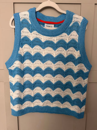 Clea Crochet Tank Top by Frnch - Blue/Off White