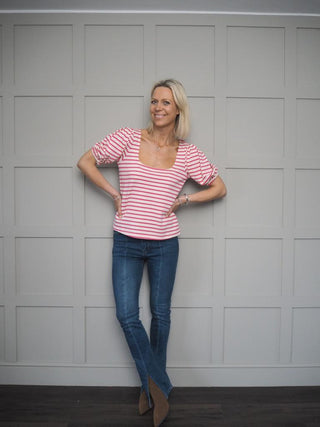 Sophia Short Sleeved Top by Grace &amp; Mila - Cream/Yellow Stripe