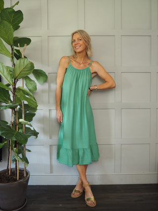 Eli Spaghetti Strap Sun Dress - Blue, Taupe, White