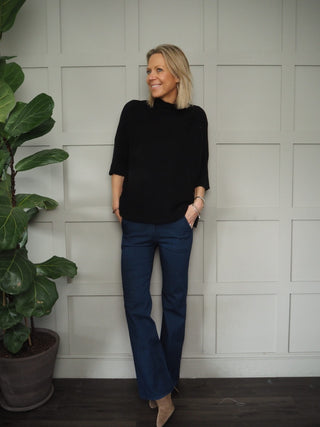 Briar Boot Cut Denim Look Trousers, with Stretch - Blue