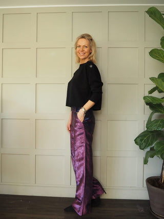 Suri Round Neck, Cashmere Mix Jumper - Black and Ivory