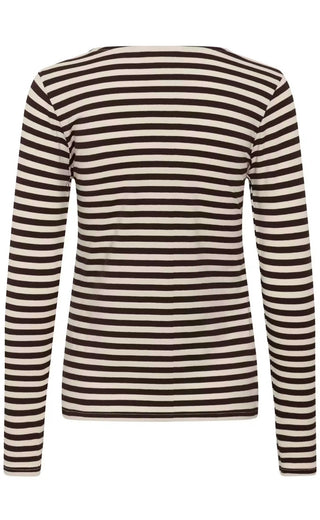 Nemajas Long Sleeve Stripe T Shirt - Ecru/Mole, Grey/Navy