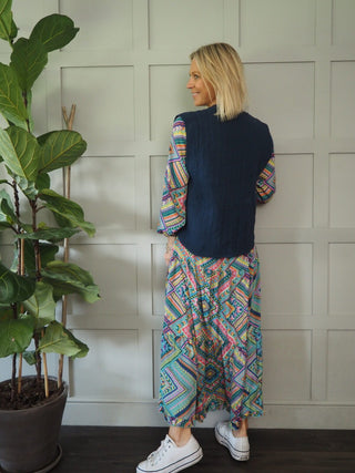 Lucinda Soft Cotton Waistcoat, Super Versatile &amp; No Fastening - Ecru, Navy Blue