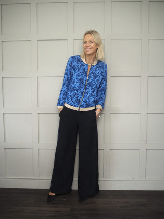 Martina Trousers - Navy with Contrasting Navy Satin Side Stripe