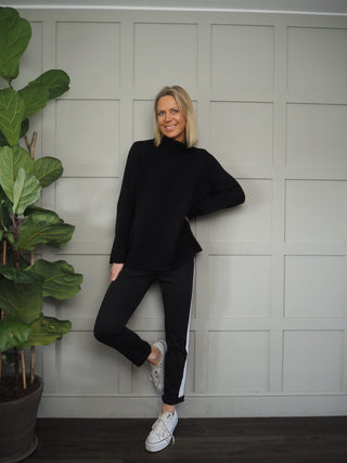 Black Joggers with White Side Stripe