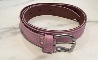 Leather Belt with Silver Buckle - Pink