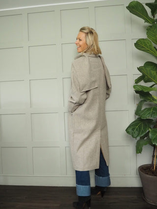 Chjosia Coat, Wool Blend, Lined With High Collar &amp; Detachable Scarf by Moss Copenhagen - Taupe