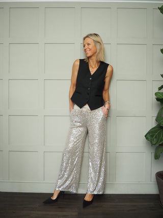 Nickoli Sequin Trousers - Black, Champagne, Gold