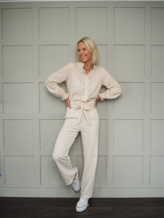 Florentine Checked Blouse by Frnch - Off White/Sand