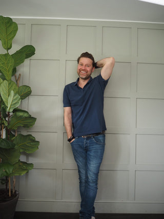 Men’s Sun Short Sleeved Cotton Polo Shirt by Thinking Mu - Navy Blue