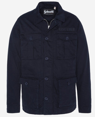 Men’s Multi Pocket Safari Style Cotton Jacket by Schott - Navy Blue