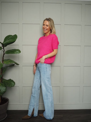 Adhana High Rise, Relaxed Fit, Wide Leg Denim Jeans - Light Blue